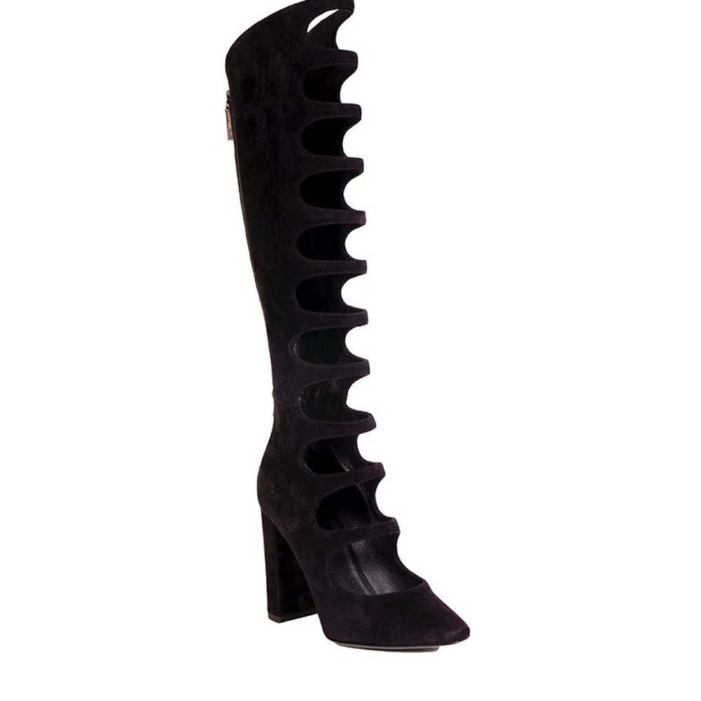 Saint Laurent YSL Elegant Black Knee-High Cutout Boots. Size 38.5 - Picture 5 of 9